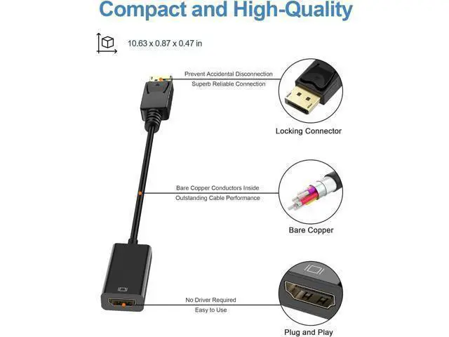 Alt view image 4 of 7 - 4K DisplayPort (DP) to HDMI Adapter, Gold-Plated Uni-Directional Display Port PC to HDMI Screen Converter (Male to Female) Compatible with HP, D.ell, L.enovo & More, Passive - Black 10 packs
