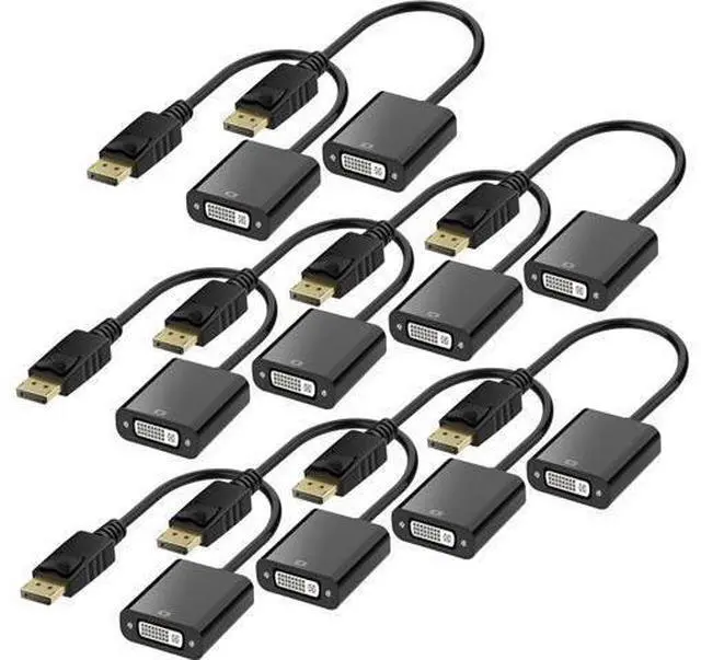 Main image of DisplayPort (DP) to DVI Adapter, Gold-Plated Display Port to DVI-D Adapter (Male to Female) Compatible with Computer, Desktop, Laptop, PC, Monitor, Projector, HDTV - Black 10 Packs