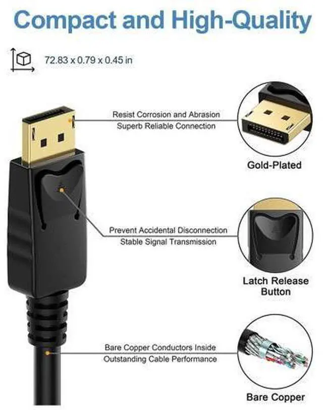 Alt view image 3 of 7 - 4K DisplayPort to DisplayPort Cable, 3 Feet, Gold-Plated High Speed Display Port 1.2 Cable (4K@60Hz, 2K@144Hz) DP Cable Compatible with Computer, Desktop, Laptop, PC, Monitor, Projector 2 Pack