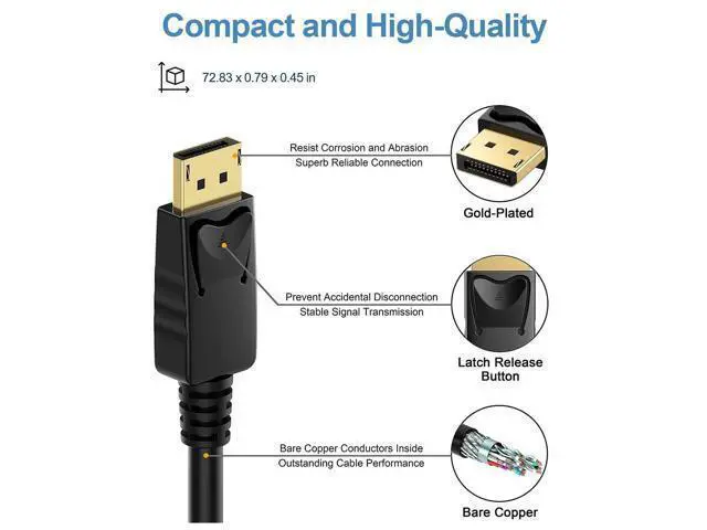 Alt view image 3 of 6 - 4K DisplayPort to DisplayPort Cable, 10 Feet, Gold-Plated High Speed Display Port 1.2 Cable (4K@60Hz, 2K@144Hz) DP Cable Compatible with Computer, Desktop, Laptop, PC, Monitor, Projector 5 Pack