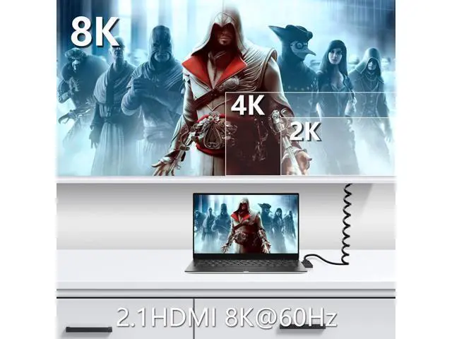 Alt view image 2 of 7 - Micro HDMI to HDMI Cable Coiled 8K HDMI 2.1 Telescopic Cable High Speed Cable Support 120Hz 48Gbps Dynamic HDR for Digital Cameras (Right Angle)