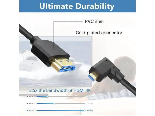 Alt view image 4 of 7 - Micro HDMI to HDMI Cable Coiled 8K HDMI 2.1 Telescopic Cable High Speed Cable Support 120Hz 48Gbps Dynamic HDR for Digital Cameras (Right Angle)