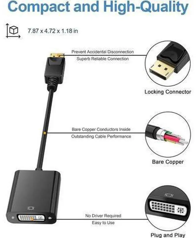 Alt view image 3 of 7 - DisplayPort (DP) to DVI Adapter, Gold-Plated Display Port to DVI-D Adapter (Male to Female) Compatible with Computer, Desktop, Laptop, PC, Monitor, Projector, HDTV - Black 10 Packs