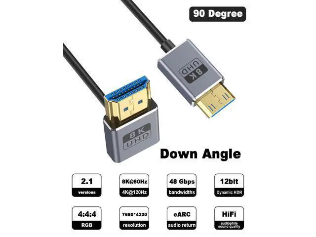 Alt view image 2 of 7 - 8K Mini HDMI to HDMI Cable 2.1 Cord 48Gbps,Ultra Thin Down Angle HDMI to Mini HDMI Male Cord, Support High Speed 8K@60Hz, 4K@240Hz for Camera, Camcorder, Graphics/Video Card 4FT