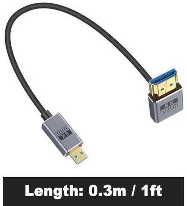 Alt view image 7 of 7 - Short Micro HDMI 2.1 Cable, 90 Degree Micro HDMI to HDMI Cable, Down Angle HDMI Male to Micro HDMI Cable 8K@60Hz, 4K@240Hz, 48Gbps High Speed for Camera 1FT/30cm