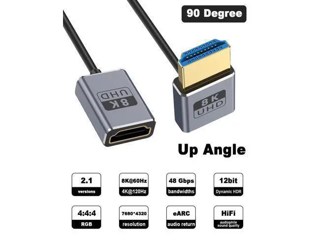 Alt view image 2 of 7 - 8K High Speed HDMI Extension Cable 1FT, Coaxial/Ultra Thin UP Angle 90 Degree HDMI Male to Female Cable Support 8K@60Hz, 4K@240Hz for GH5S, PS5, Xbox, PlayStation etc