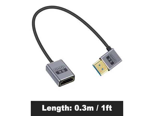 Alt view image 7 of 7 - 8K Coaxial Right Angle HDMI Extension Cable 1FT, Ultra Thin 90 Degree HDMI Male to Female Cable (48Gbps, 8K@60Hz, 4K@240Hz) Support Dynamic HDR, eARC, for GH5S, PS5, PC