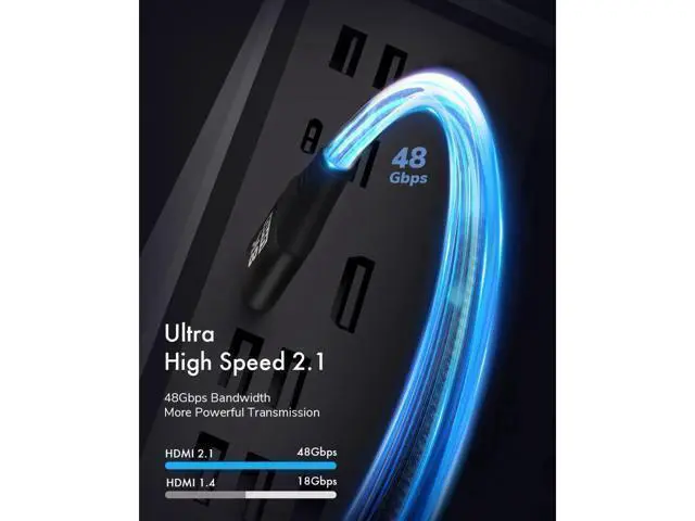 Alt view image 3 of 7 - 8K HDMI 2.1 Cable 6.6FT Kelink 48Gbps Ultra High Speed Black Braided HDMI Cord - Get 4k @ 120Hz On PS5 & Xbox Series X - Supports 8k @ 60Hz HDR eArc Dolby Vision & More