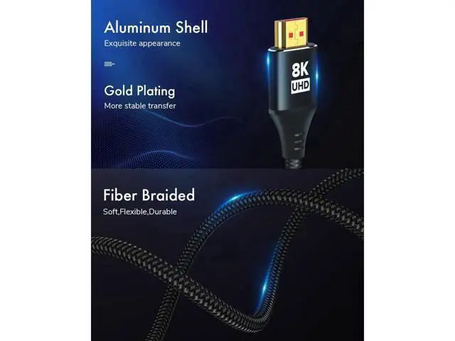 Alt view image 5 of 7 - 8K HDMI 2.1 Cable 6.6FT Kelink 48Gbps Ultra High Speed Black Braided HDMI Cord - Get 4k @ 120Hz On PS5 & Xbox Series X - Supports 8k @ 60Hz HDR eArc Dolby Vision & More