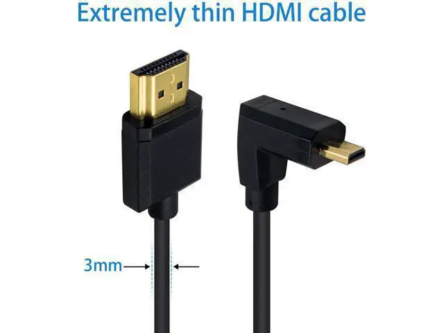 Alt view image 3 of 7 - Micro HDMI to HDMI Adapter Cable - Extreme Thin Up Angle 6 inch/ 15cm for 1080P, 4K, UltraHD, 3D, Ethernet