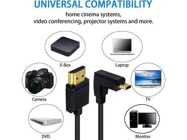 Alt view image 5 of 7 - Micro HDMI to HDMI Adapter Cable - Extreme Thin Up Angle 6 inch/ 15cm for 1080P, 4K, UltraHD, 3D, Ethernet