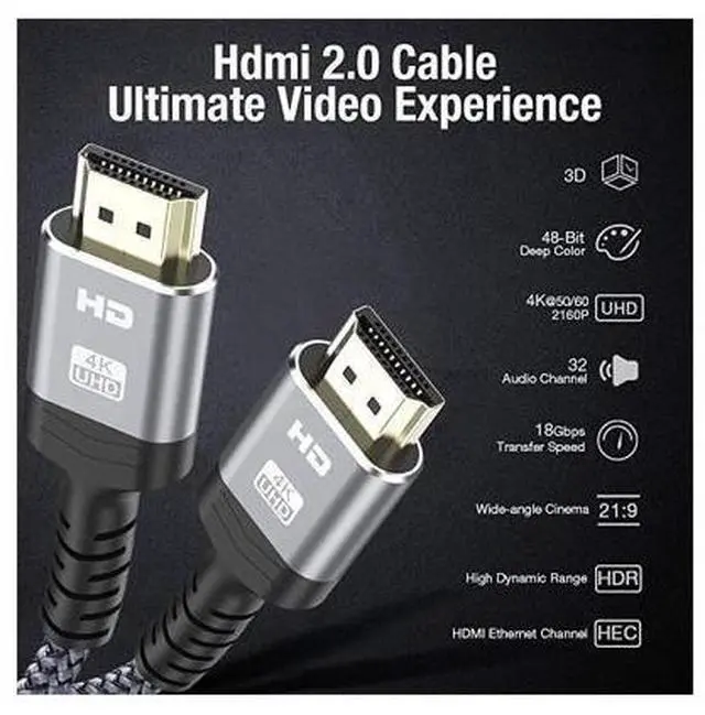 Alt view image 6 of 7 - 4K HDMI Cable, 26.25FT High Speed 18Gbps HDMI 2.0 Braided Cord-Supports (4K 60Hz HDR,Video 4K 2160p 1080p 3D HDCP 2.2 ARC-Compatible with Ethernet PS4/3 4K Monitor Projector ect
