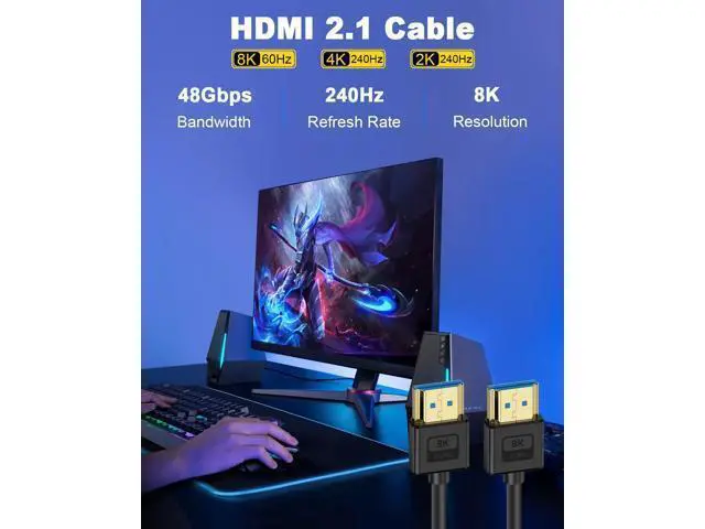 Alt view image 2 of 7 - Ultra Soft Silicone Short HDMI Cable 3.3FT/1M, 8K Hyper Super Flexible Thin HDMI 2.1 Cable, High Speed Supports 3D, 8K@60Hz, ARC Type-A Male to Male for Camera, Monitor, PS5, Camcorder, Gimbal