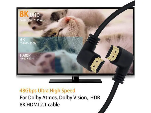 Alt view image 3 of 7 - 8K HDMI 2.1 Cable 3.3feet/1M,8K HDMI 48gbps 90 Degree Left Angle HDMI Male to Left Angle HDMI 2.1 Cable with 8K 60Hz Video and 3D HDR for TV/Xbox /PS4 /PS5