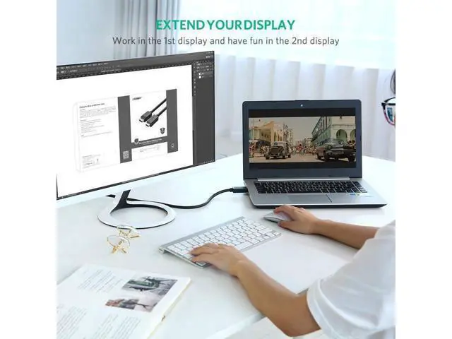 Alt view image 5 of 7 - UGREEN 4K UHD DP to HDMI Male to Male Displayport to HDMI Video Cable DisplayPort to HDTV Monitor Cable Support Audio for HP ,HTC VIVE Virtual Reality System and DP Enabled Devices 5 ft.