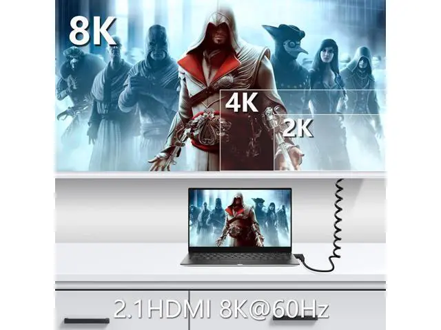 Alt view image 2 of 7 - Micro HDMI to HDMI Cable Coiled 8K HDMI 2.1 Telescopic Cable High Speed Cable Support 120Hz 48Gbps Dynamic HDR for Digital Cameras (Straight)