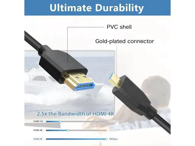 Alt view image 4 of 7 - Micro HDMI to HDMI Cable Coiled 8K HDMI 2.1 Telescopic Cable High Speed Cable Support 120Hz 48Gbps Dynamic HDR for Digital Cameras (Straight)