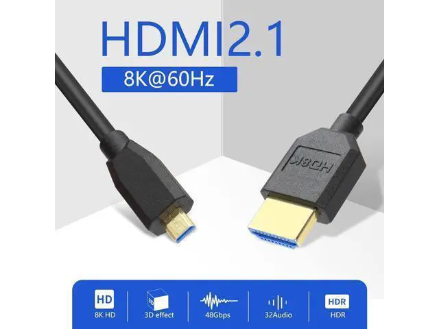 Alt view image 6 of 7 - Micro HDMI to HDMI Cable Coiled 8K HDMI 2.1 Telescopic Cable High Speed Cable Support 120Hz 48Gbps Dynamic HDR for Digital Cameras (Straight)