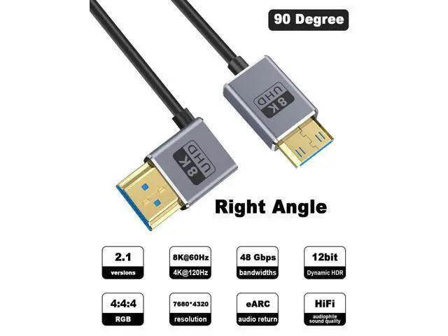 Alt view image 2 of 7 - 8K Mini HDMI to HDMI Cable 2.1 Cord 48Gbps,Ultra Thin Right Angle HDMI to Mini HDMI Male Cord, Support High Speed 8K@60Hz, 4K@240Hz for Camera, Camcorder, Graphics/Video Card 4FT
