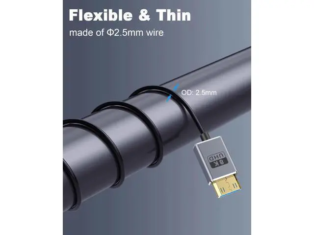 Alt view image 3 of 7 - 8K Mini HDMI to HDMI Cable 2.1 Cord 48Gbps,Ultra Thin Right Angle HDMI to Mini HDMI Male Cord, Support High Speed 8K@60Hz, 4K@240Hz for Camera, Camcorder, Graphics/Video Card 4FT