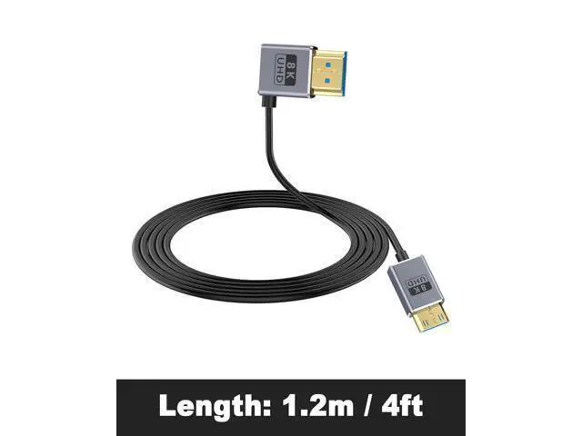 Alt view image 7 of 7 - 8K Mini HDMI to HDMI Cable 2.1 Cord 48Gbps,Ultra Thin Right Angle HDMI to Mini HDMI Male Cord, Support High Speed 8K@60Hz, 4K@240Hz for Camera, Camcorder, Graphics/Video Card 4FT