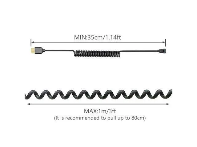 Alt view image 5 of 7 - Micro HDMI to HDMI Cable Coiled 8K HDMI 2.1 Telescopic Cable High Speed Cable Support 120Hz 48Gbps Dynamic HDR for Digital Cameras (Down Angle)