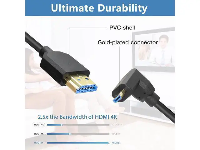 Alt view image 4 of 7 - Micro HDMI to HDMI Cable Coiled 8K HDMI 2.1 Telescopic Cable High Speed Cable Support 120Hz 48Gbps Dynamic HDR for Digital Cameras (Down Angle)