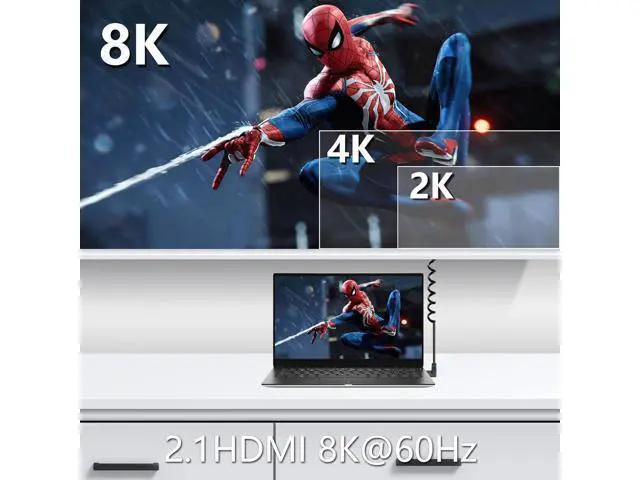 Alt view image 6 of 7 - Micro HDMI to HDMI Cable Coiled 8K HDMI 2.1 Telescopic Cable High Speed Cable Support 120Hz 48Gbps Dynamic HDR for Digital Cameras (Down Angle)