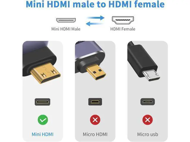 Alt view image 2 of 7 - 8K 90 Degree Mini HDMI to HDMI Adapter, Down Angle HDMI to Mini HDMI Adapter Supports 8K@60Hz, 4K@144Hz, 2K@240Hz for Camera, Camcorder - 2 Pack