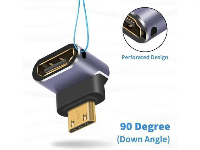 Alt view image 5 of 7 - 8K 90 Degree Mini HDMI to HDMI Adapter, Down Angle HDMI to Mini HDMI Adapter Supports 8K@60Hz, 4K@144Hz, 2K@240Hz for Camera, Camcorder - 2 Pack