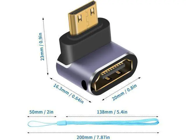 Alt view image 7 of 7 - 8K 90 Degree Mini HDMI to HDMI Adapter, Down Angle HDMI to Mini HDMI Adapter Supports 8K@60Hz, 4K@144Hz, 2K@240Hz for Camera, Camcorder - 2 Pack
