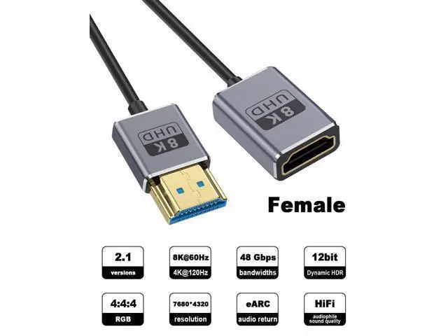 Alt view image 2 of 7 - Coaxial 8K HDMI Extension Cable 1 Foot/30cm, Ultra Thin HDMI Male to Female Cord, Short HDMI Cable Ultra High Speed 48Gbps Bandwidths Support 8K@60Hz, 4K@240Hz for GH5S, PS5,PC