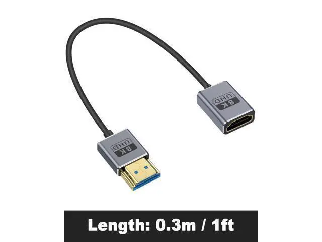Alt view image 7 of 7 - Coaxial 8K HDMI Extension Cable 1 Foot/30cm, Ultra Thin HDMI Male to Female Cord, Short HDMI Cable Ultra High Speed 48Gbps Bandwidths Support 8K@60Hz, 4K@240Hz for GH5S, PS5,PC
