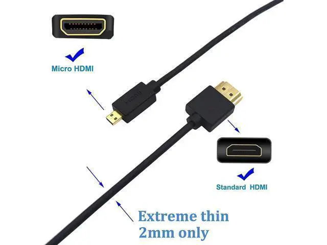 Alt view image 4 of 7 - Micro HDMI to HDMI Cable 3.3FT/1m, Extreme Slim Short HDMI to Micro HDMI Cable Support 18Gbps, High-Speed, 4K@60Hz, 2160p, 48-Bit Color, 3D for A6500, A7,C.anon Camera (Male to Male)