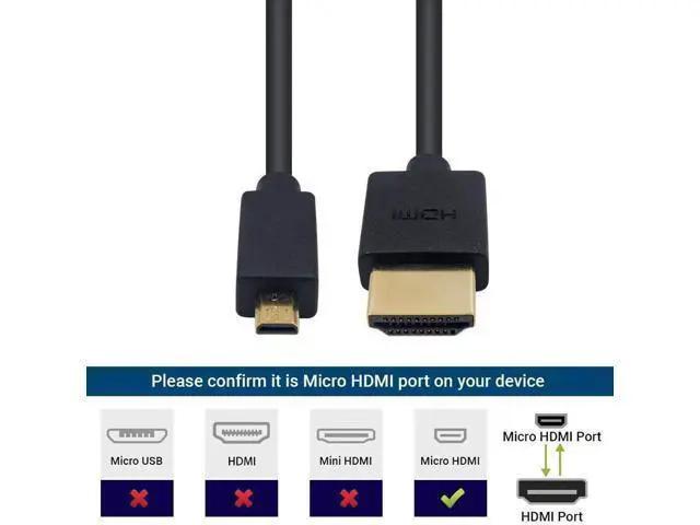 Alt view image 7 of 7 - Micro HDMI to HDMI Cable 3.3FT/1m, Extreme Slim Short HDMI to Micro HDMI Cable Support 18Gbps, High-Speed, 4K@60Hz, 2160p, 48-Bit Color, 3D for A6500, A7,C.anon Camera (Male to Male)