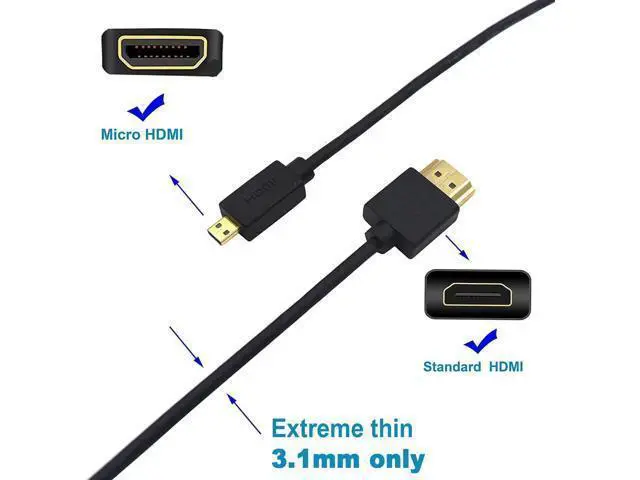 Alt view image 2 of 7 - Micro HDMI to HDMI Cable 2FT/60cm, Extreme Slim Short HDMI to Micro HDMI Cable Support 18Gbps, High-Speed, 4K@60Hz, 2160p, 48-Bit Color, 3D for A6500, A7, Camera (Male to Male) 2 ft.