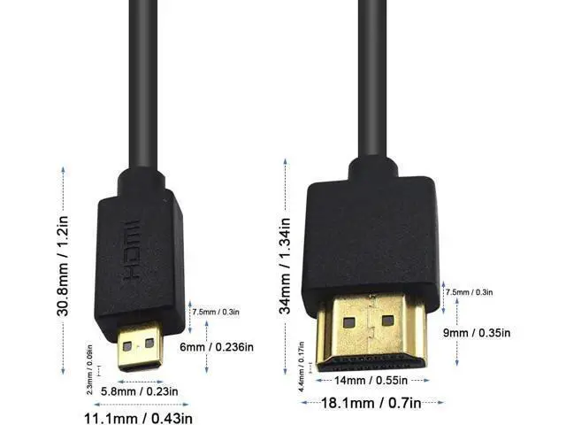 Alt view image 5 of 7 - Micro HDMI to HDMI Cable 2FT/60cm, Extreme Slim Short HDMI to Micro HDMI Cable Support 18Gbps, High-Speed, 4K@60Hz, 2160p, 48-Bit Color, 3D for A6500, A7, Camera (Male to Male) 2 ft.