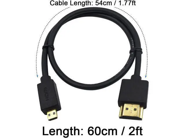 Alt view image 4 of 7 - Micro HDMI to HDMI Cable 2FT/60cm, Extreme Slim Short HDMI to Micro HDMI Cable Support 18Gbps, High-Speed, 4K@60Hz, 2160p, 48-Bit Color, 3D for A6500, A7, Camera (Male to Male) 2 ft.