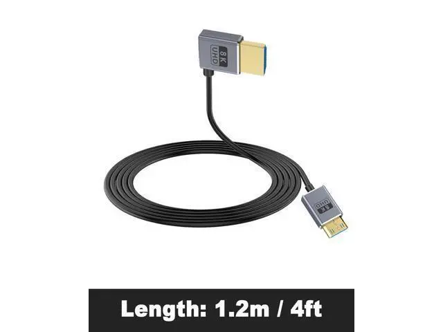 Alt view image 7 of 7 - 8K Mini HDMI to HDMI Cable 2.1 Cord 48Gbps,Ultra Thin Left Angle HDMI to Mini HDMI Male Cord, Support High Speed 8K@60Hz, 4K@240Hz for Camera, Camcorder, Graphics/Video Card 4FT