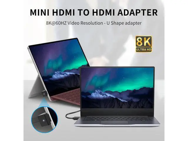 Alt view image 2 of 7 - 180 Degree Mini HDMI to HDMI Adapter (Up Angle) 8K@60Hz, 4K @60Hz, 48Gbps, U-Shaped Extension Adapter Converter for Portable Display Monitor Accessories 2 Pack