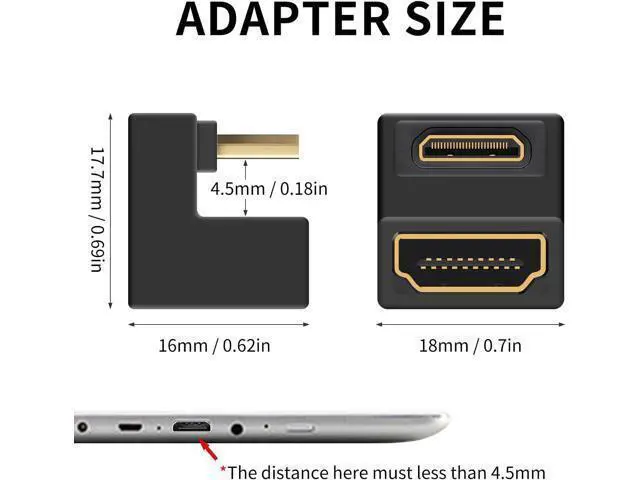 Alt view image 3 of 7 - 180 Degree Mini HDMI to HDMI Adapter (Up Angle) 8K@60Hz, 4K @60Hz, 48Gbps, U-Shaped Extension Adapter Converter for Portable Display Monitor Accessories 2 Pack