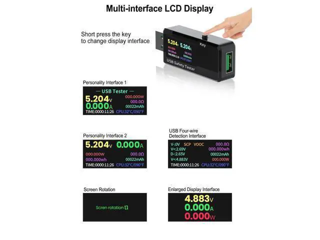 Alt view image 7 of 7 - USB 3.0 Tester Multimeter 3.7-32V 0-5.1A USB Voltage Tester USB Digital Current and Voltage Tester Meter Voltmeter Ammeter IPS Color Display Capacity Power Charger Detector