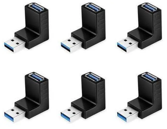 Main image of 90 Degree USB 3.0 Adapter 6 Pack - Right Angle Male to Female Up/Down/Left/Right Connector - L Shaped Extension for PC, Laptop, Charger and More