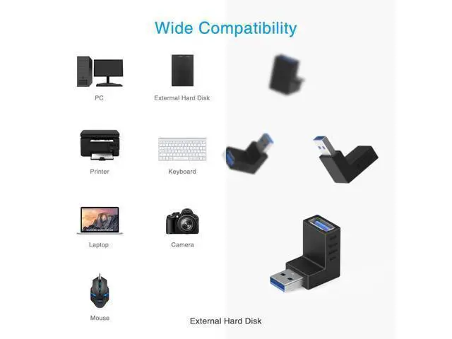 Alt view image 2 of 7 - 90 Degree USB 3.0 Adapter 6 Pack - Right Angle Male to Female Up/Down/Left/Right Connector - L Shaped Extension for PC, Laptop, Charger and More