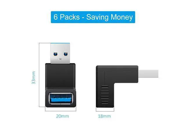 Alt view image 7 of 7 - 90 Degree USB 3.0 Adapter 6 Pack - Right Angle Male to Female Up/Down/Left/Right Connector - L Shaped Extension for PC, Laptop, Charger and More