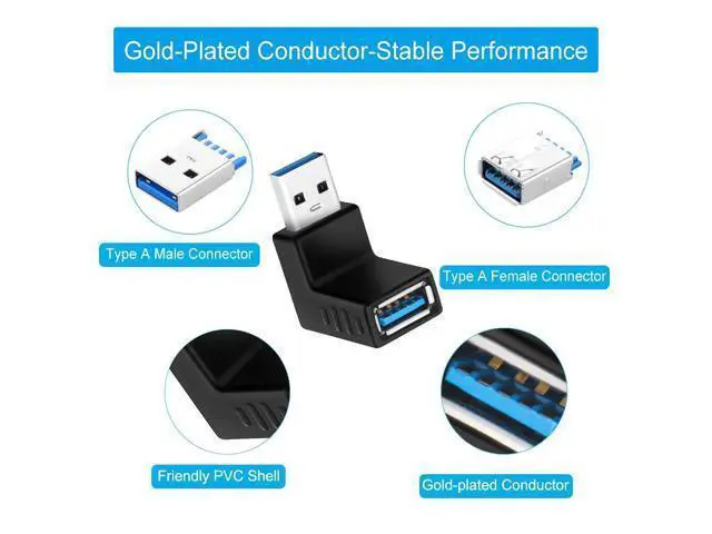 Alt view image 6 of 7 - 90 Degree USB 3.0 Adapter 6 Pack - Right Angle Male to Female Up/Down/Left/Right Connector - L Shaped Extension for PC, Laptop, Charger and More