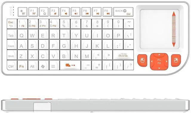 Main image of K809 Mini Wireless Keyboard with Touchpad, Easy Media Control - White | BT & 2.4G Dual Mode, Rechargeable 1000mAh Battery, Aluminum Frame, Handheld &Backlit Keyboard for PC/TV/HTPC/Laptop and more.