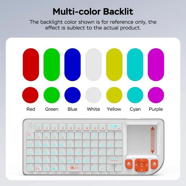 Alt view image 7 of 7 - K809 Mini Wireless Keyboard with Touchpad, Easy Media Control - White | BT & 2.4G Dual Mode, Rechargeable 1000mAh Battery, Aluminum Frame, Handheld &Backlit Keyboard for PC/TV/HTPC/Laptop and more.