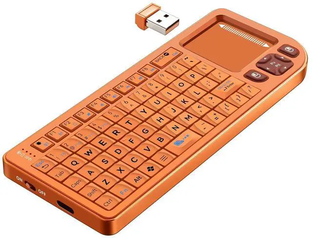 Main image of K809 Mini Wireless Keyboard with Touchpad, Easy Media Control - Orange | BT & 2.4G Dual Mode, Rechargeable 1000mAh Battery, Aluminum Frame, Handheld &Backlit Keyboard for PC/TV/HTPC/Laptop and more.