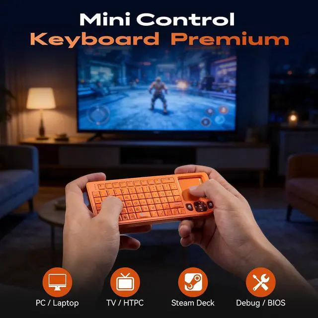 Alt view image 5 of 7 - K809 Mini Wireless Keyboard with Touchpad, Easy Media Control - Orange | BT & 2.4G Dual Mode, Rechargeable 1000mAh Battery, Aluminum Frame, Handheld &Backlit Keyboard for PC/TV/HTPC/Laptop and more.